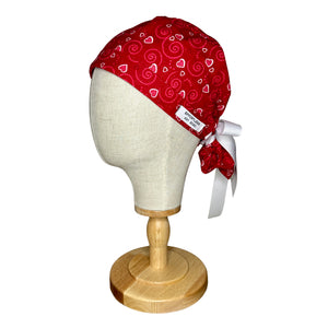 Red Hearts Ponytail Scrub Cap