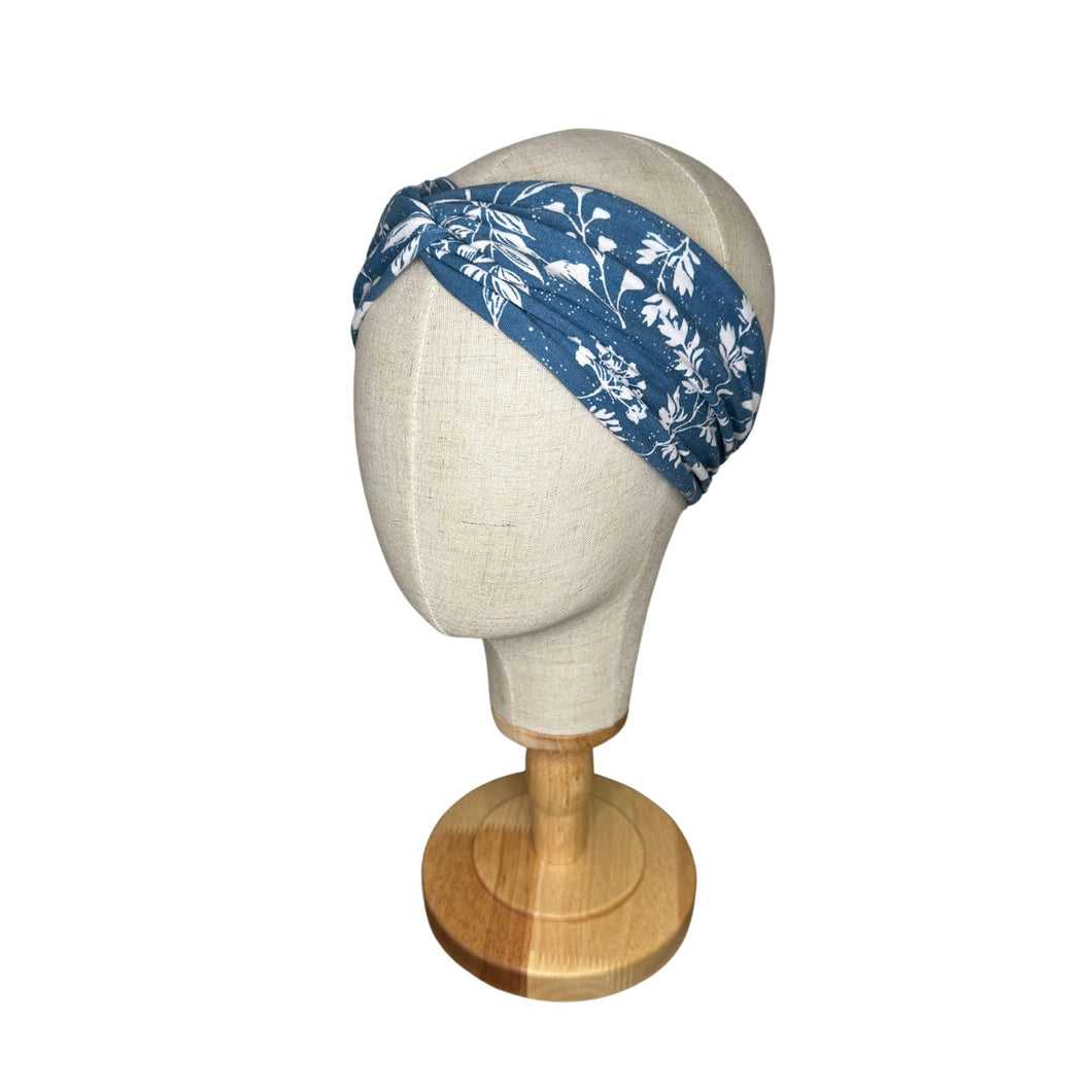 Blue Floral Twist Headband