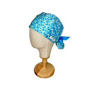 Blue Bloom Ponytail Scrub Cap