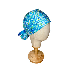 Blue Bloom Ponytail Scrub Cap