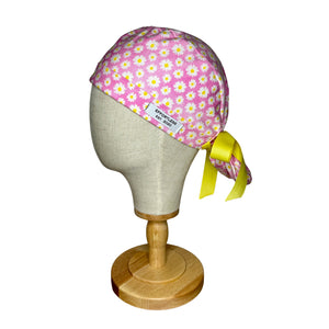 Pink Daisies Ponytail Scrub Cap