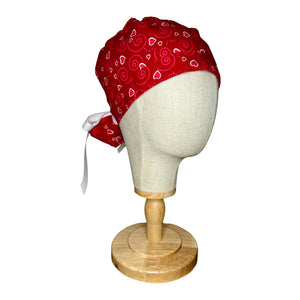 Red Hearts Ponytail Scrub Cap