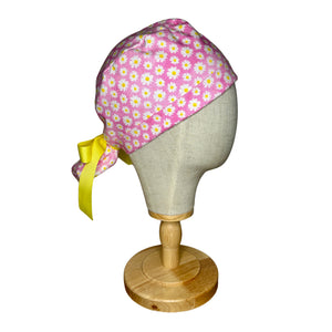 Pink Daisies Ponytail Scrub Cap